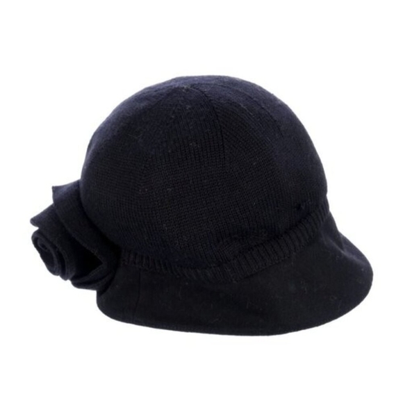 Sonia Rykiel Black Knit Hat Oversized Flower Detail Designer Women's Access T.2 - Picture 9 of 9